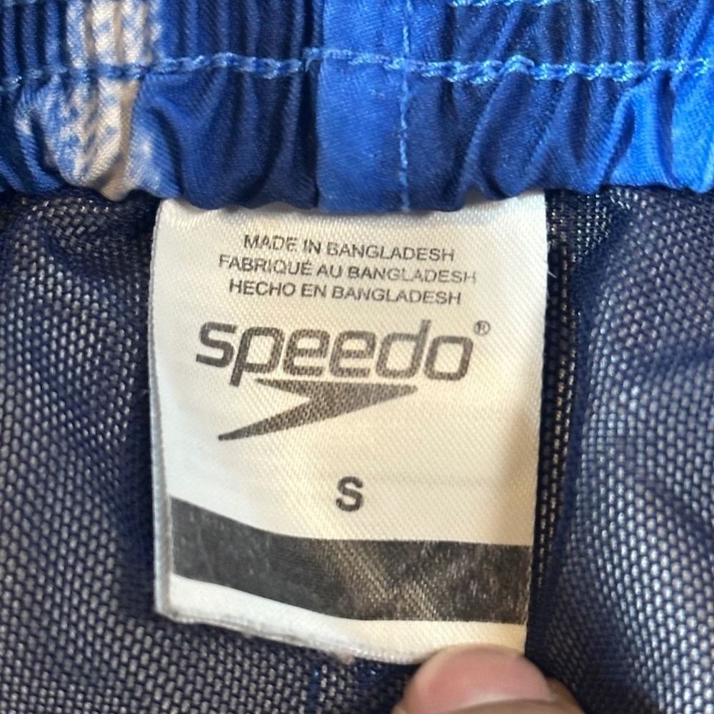 Speedo Swim Trunks Mens Small Blue White Tie Dye Board Shorts Mesh Lined 7784578 - Picture 7 of 9